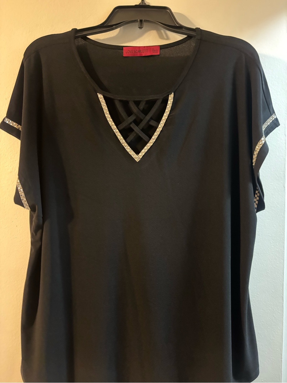 Scarlett Black Short Sleeve Top with Silver Sparkle Trim